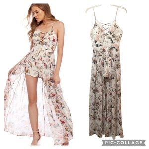 Windsor Floral Print Jumpsuit in Cream and Pink